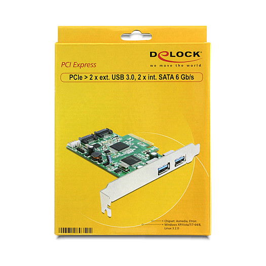 DeLOCK Tarjeta PCI Express 89359 - 2 Puertos USB 3.2 Gen 1 Externos, Ancho de Banda 6 Gbit/s, Interno, Compatible con Windows y Linux