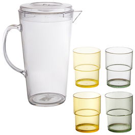 Home Deco Factory Juego De Jarra Con 4 Vasos Colección Bain De Soleil Plástico