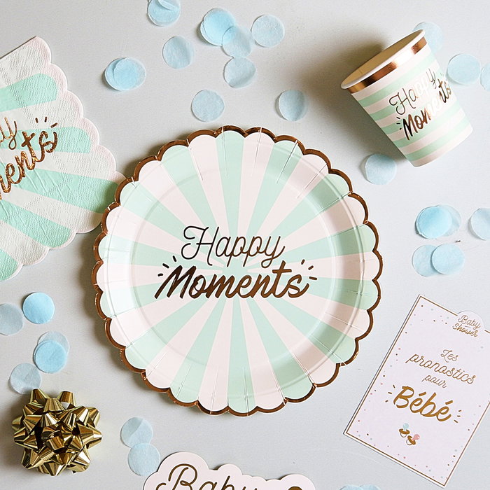 Party Time Juego De 6 Vasos De Papel 200 Ml, Modelos Surtidos Happy Day Rosa Y Happy Moments Azul