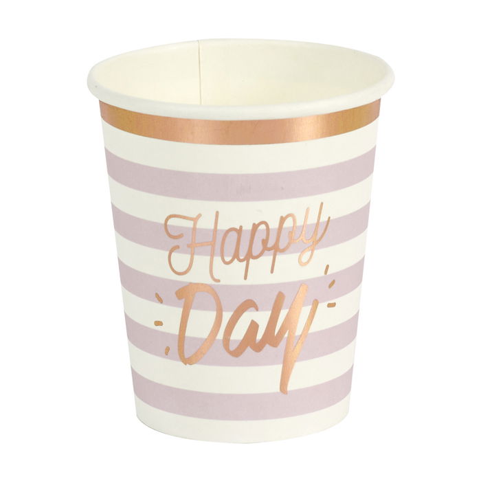 Party Time Juego De 6 Vasos De Papel 200 Ml, Modelos Surtidos Happy Day Rosa Y Happy Moments Azul