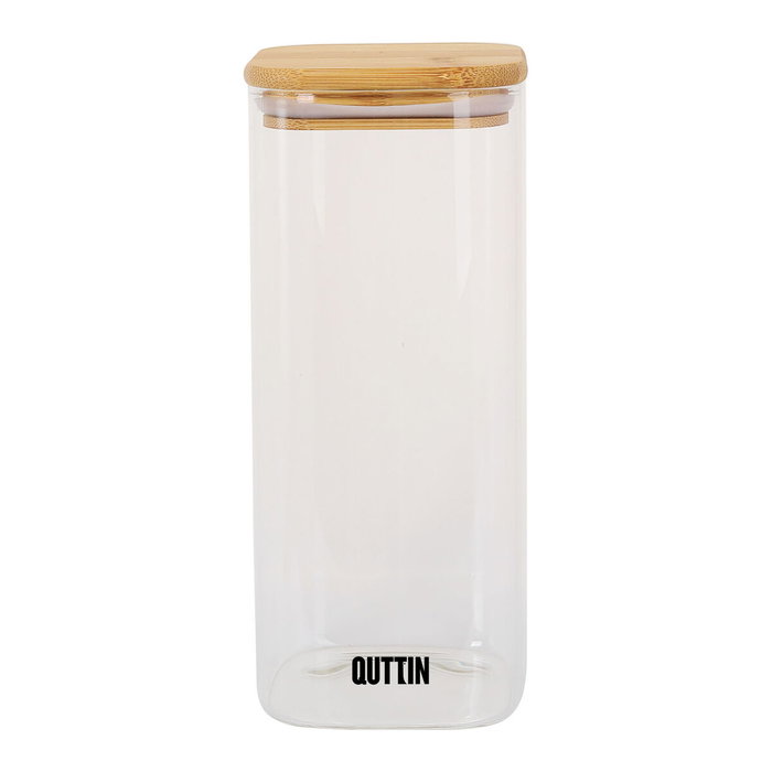 Quttin Tarro Cuadrado de Boro con Tapa de Bambú 1000ml (12 Unidades)
