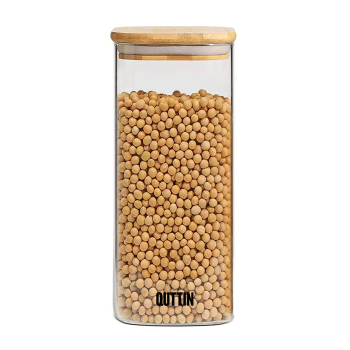 Quttin Tarro Cuadrado de Boro con Tapa de Bambú 1000ml (12 Unidades)