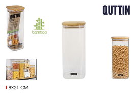 Quttin Tarro Cuadrado de Boro con Tapa de Bambú 8 x 21 cm (1000ml) (12 Unidades)