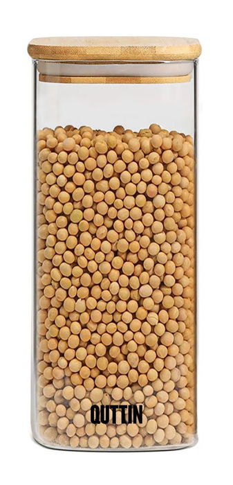 Quttin Tarro Cuadrado de Boro con Tapa de Bambú 8 x 21 cm (1000ml) (12 Unidades)