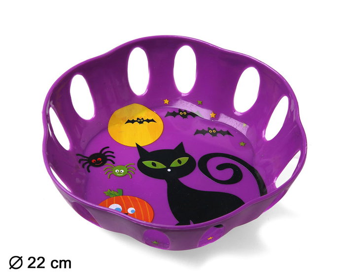 Plato Decorativo Halloween Púrpura Gato Negro Calabazas Murciélagos Temático Plato Decorativo Halloween Púrpura Gato Negro Calabazas Murciélagos Temático