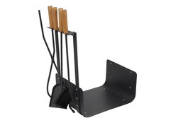 DKD Home Decor Set de 4 Leñeras de Acero y Pino Negro y Natural 11x2,5x57 cm