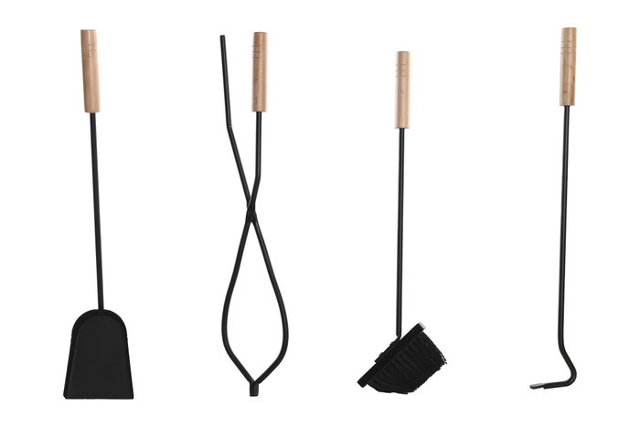 DKD Home Decor Set de 4 Leñeras de Acero y Pino Negro y Natural 11x2,5x57 cm DKD Home Decor Set de 4 Leñeras de Acero y Pino Negro y Natural 11x2,5x57 cm