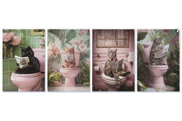 DKD Home Decor Cuadro Lienzo MDF 40x60 Gato Baño Surtido de 4