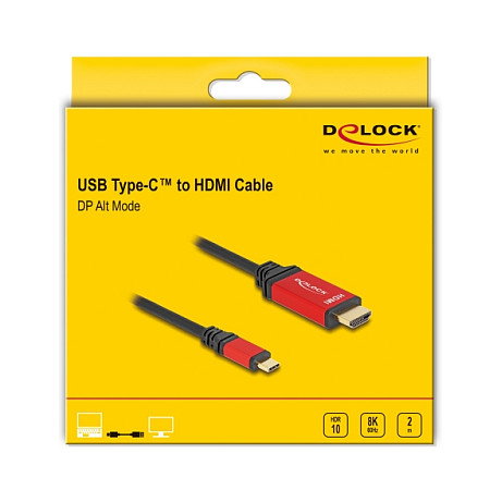 DeLOCK Cable USB Tipo-C™ a HDMI 8K 60 Hz HDR 2 m Rojo