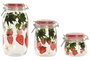DKD Home Decor Set de 3 Botes de Cristal y Metal con Diseño de Fresas Rojo