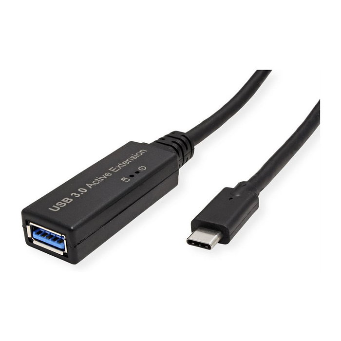 ROLINE Cable USB 3.2 Gen 1 con Repetidor Activo, USB C a USB A, 5 m, Negro