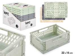 Kipit Caja Plegable Plástico 22x15 cm Surtidos Colores Beige Gris Verde Capacidad 3L Max 5kg (Set de 24)