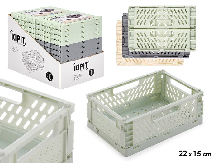 Kipit Caja Plegable Plástico 22x15 cm Surtidos Colores Beige Gris Verde Capacidad 3L Max 5kg (Set de 24) Kipit Caja Plegable Plástico 22x15 cm Surtidos Colores Beige Gris Verde Capacidad 3L Max 5kg (Set de 24)