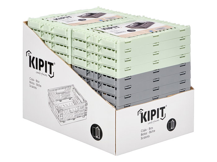 Kipit Caja Plegable Plástico 22x15 cm Surtidos Colores Beige Gris Verde Capacidad 3L Max 5kg (Set de 24) Kipit Caja Plegable Plástico 22x15 cm Surtidos Colores Beige Gris Verde Capacidad 3L Max 5kg (Set de 24)