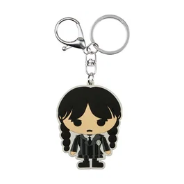 Wednesday Miércoles Llavero Chibi Miércoles Negro PVC con Anilla y Gancho Metálico