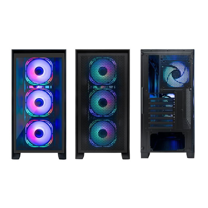 Coolbox Caja Ordenador Gaming Ge2000 Dualview ATX con frontal magnético intercambiable, 4 ventiladores ARGB 120 mm, USB-C, cristal templado, formatos ATX/micro ATX/mini ITX