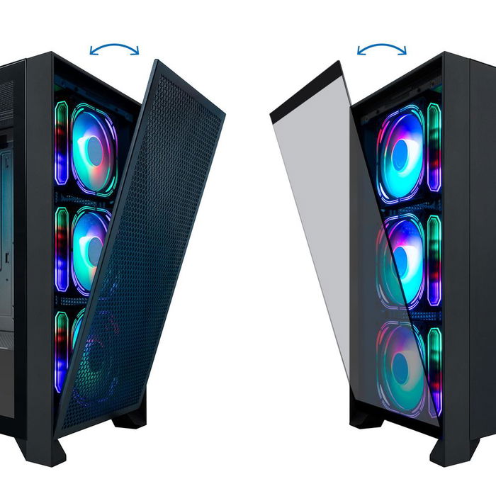 Coolbox Caja Ordenador Gaming Ge2000 Dualview ATX con frontal magnético intercambiable, 4 ventiladores ARGB 120 mm, USB-C, cristal templado, formatos ATX/micro ATX/mini ITX