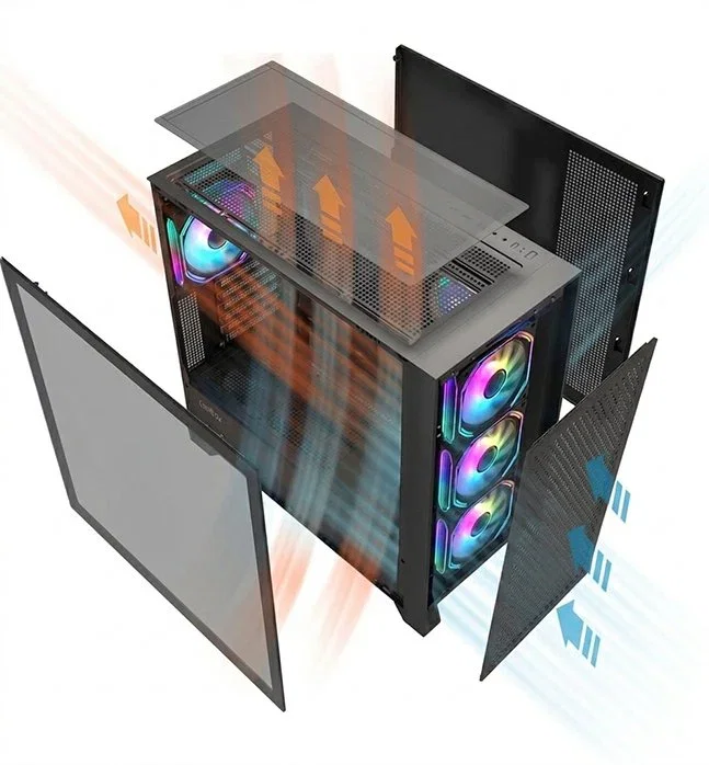 Coolbox GE-2000 DualView Torre PC Gaming ATX Negro con 4 Ventiladores ARGB, Cristal Templado, Compatible con Gráficas 395mm y Refrigeración Líquida 360mm