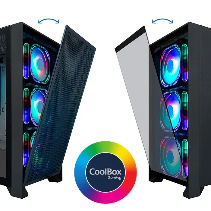 Coolbox GE-2000 DualView Torre PC Gaming ATX Negro con 4 Ventiladores ARGB, Cristal Templado, Compatible con Gráficas 395mm y Refrigeración Líquida 360mm
