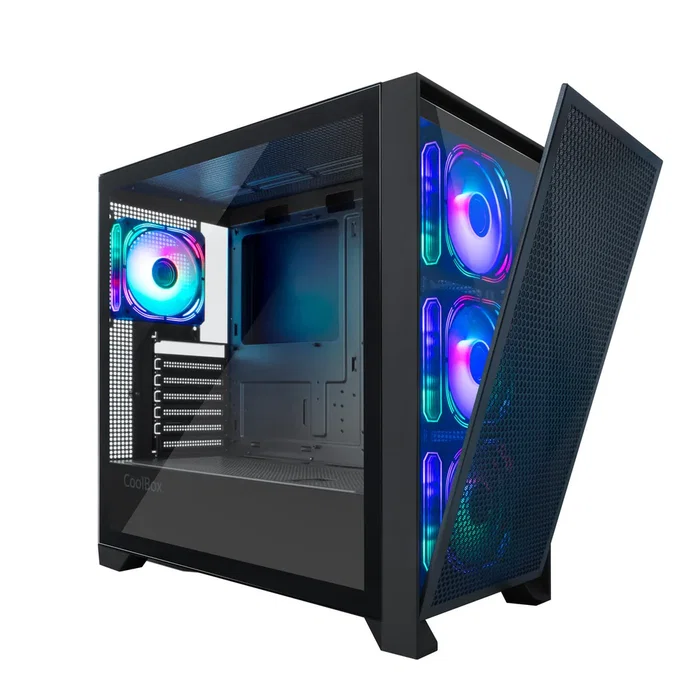 Coolbox GE-2000 DualView Torre PC Gaming ATX Negro con 4 Ventiladores ARGB, Cristal Templado, Compatible con Gráficas 395mm y Refrigeración Líquida 360mm