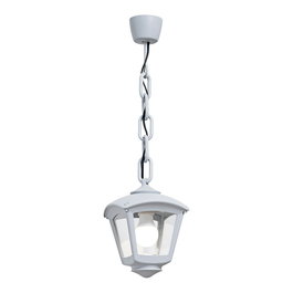Fumagalli Farol de Techo con Cadena Colgante Modelo Sicar/Roby IP55, Casquillo E27, 23W Máx, Cristal Transparente, Blanco, Resina UV Anticorrosión, 195x195x700mm