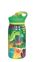 QUOKKA Botella Termo Infantil 445 ml Acero Inoxidable con Pajita Sippa Pop, Diseño Dinosaurios Jungle