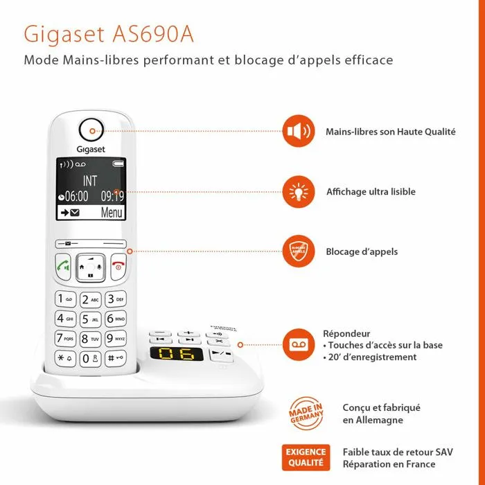 Gigaset Teléfono Fijo AS690 A Duo Blanco Inalámbrico Con Contestador Gigaset Teléfono Fijo AS690 A Duo Blanco Inalámbrico Con Contestador