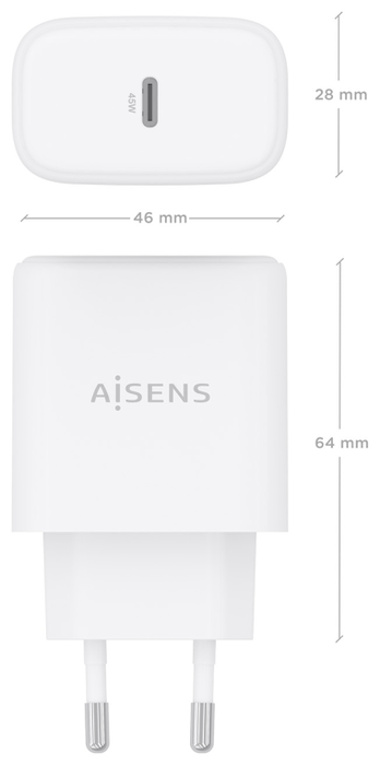 Aisens Cargador GaN A110-0969 USB-C 45W Blanco