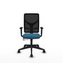 Silla de oficina Motilla con mecanismo Sincro/Traslack tapizada con Tela color Verde petróleo y malla color Negro. Equipada con lumbar 1D, Brazos 1D y Ruedas 65mm nailon