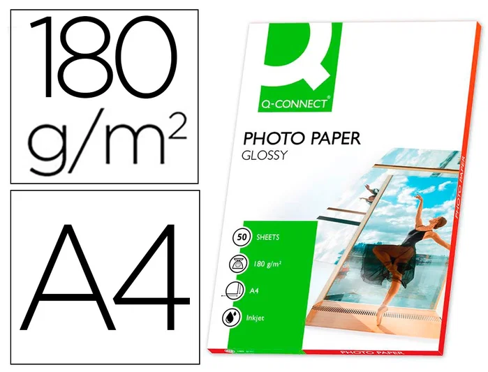 Q-connect Papel Fotográfico Glossy DIN A4 180g de 50 Hojas Q-connect Papel Fotográfico Glossy DIN A4 180g de 50 Hojas