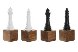DKD Home Decor Figuras de Ajedrez en Aluminio y Acacia, Surtido de 4 Piezas