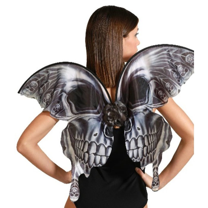 Atosa Alas de Mariposa Negras con Diseño de Calaveras Simétrico para Disfraz Gótico Atosa Alas de Mariposa Negras con Diseño de Calaveras Simétrico para Disfraz Gótico