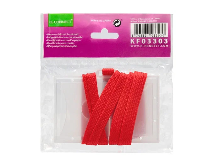 Q-connect KF03303 Identificador con cordon plano rojo y apertura lateral 94x60 mm