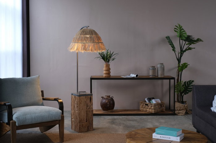 DKD Home Decor Lámpara de Pie de Teca y Hierro Hecha a Mano DKD Home Decor Lámpara de Pie de Teca y Hierro Hecha a Mano