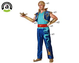 Disfraz de Genio para Hombre Adulto Azul Brillante - Conjunto de 7 Piezas (Turbante, Chaleco, Pantalón) para Fiesta y Carnaval - Temática Fantasía y Magia
