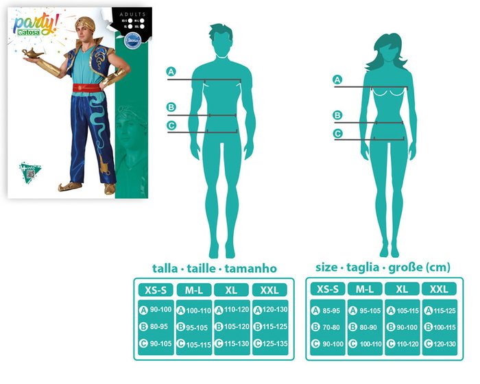 Disfraz de Genio para Hombre Adulto Azul Brillante - Conjunto de 7 Piezas (Turbante, Chaleco, Pantalón) para Fiesta y Carnaval - Temática Fantasía y Magia