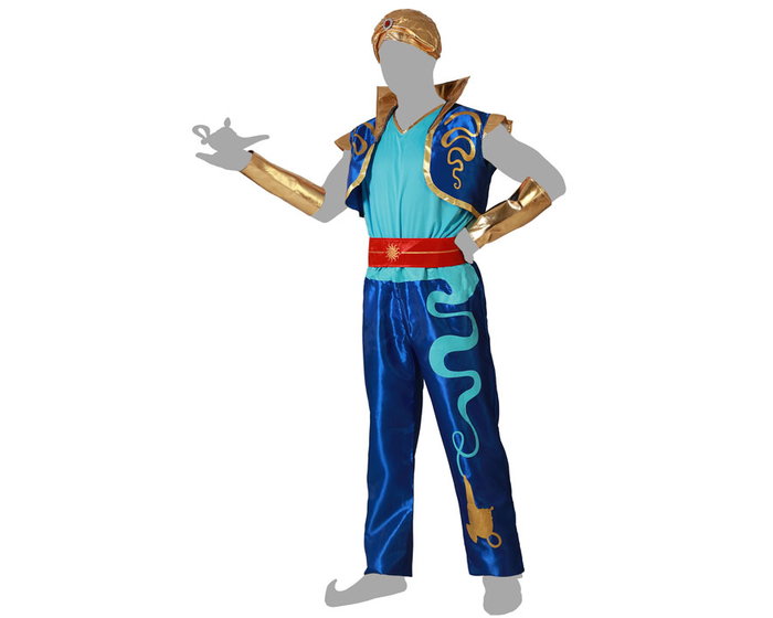 Disfraz de Genio para Hombre Adulto Azul Brillante - Conjunto de 7 Piezas (Turbante, Chaleco, Pantalón) para Fiesta y Carnaval - Temática Fantasía y Magia