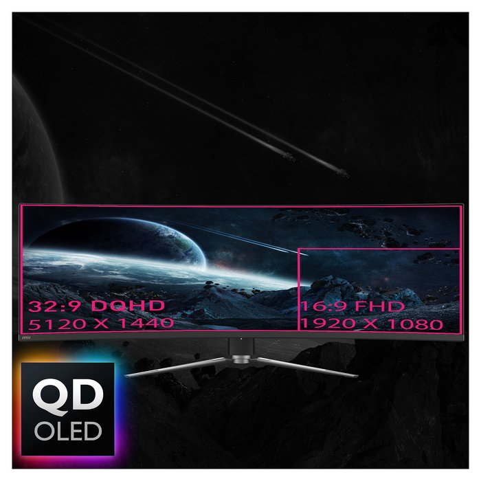 MSI MPG 491CQPDE Monitor Gaming Curvo QD-OLED 124.46cm (49"), Dual QHD 5120x1440, 144Hz, 0.03ms, 1800R, HDR600, HDMI 2.1, DisplayPort, USB-C, Negro