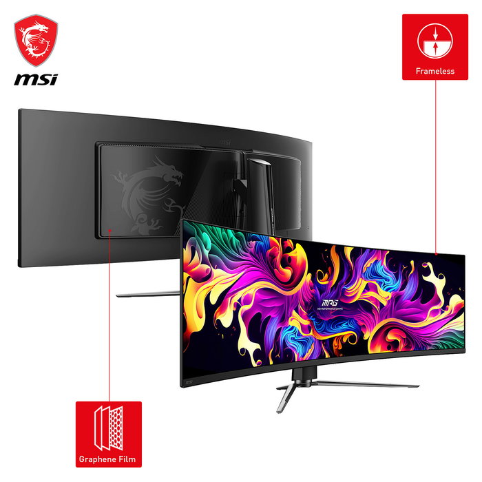 MSI MPG 491CQPDE Monitor Gaming Curvo QD-OLED 124.46cm (49"), Dual QHD 5120x1440, 144Hz, 0.03ms, 1800R, HDR600, HDMI 2.1, DisplayPort, USB-C, Negro