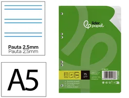 Liderpapel Recambio A5 100 hojas 75gr pauta 2.5mm con margen 6 taladros