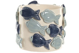 DKD Home Decor Macetero Atlantico Azul Blanco Cerámica Peces 18 x 16 x 18 cm