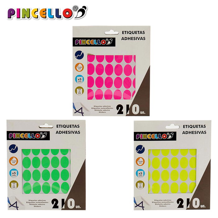 PINCELLO Etiquetas Adhesivas Ovaladas 17x24 mm Surtidas 5 Páginas (Set de 120)