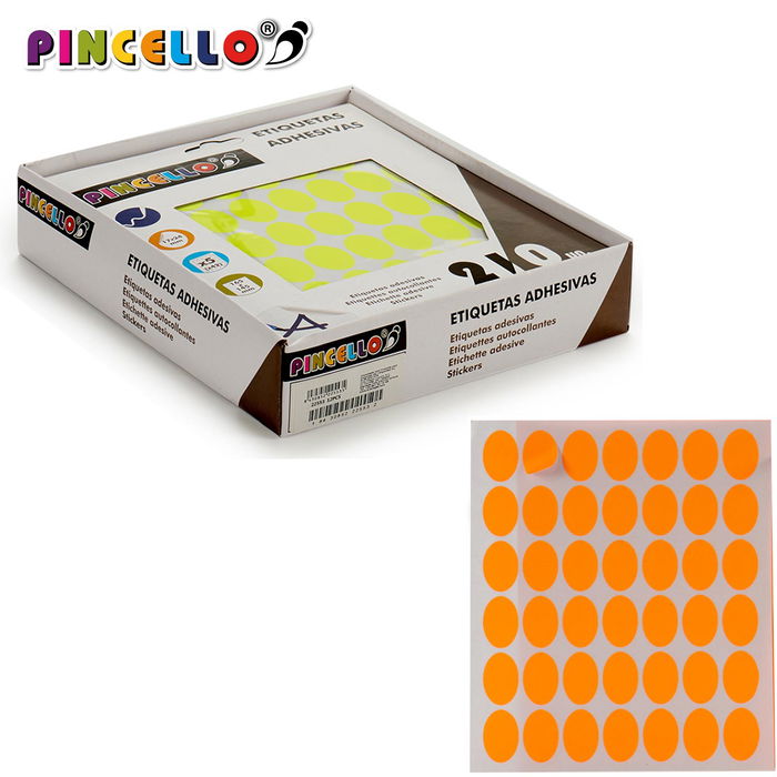 PINCELLO Etiquetas Adhesivas Ovaladas 17x24 mm Surtidas 5 Páginas (Set de 120)