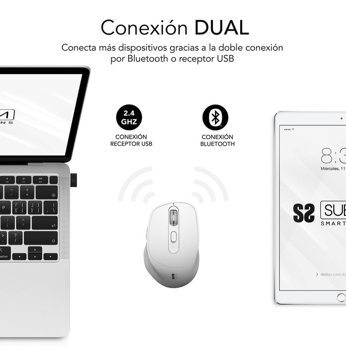Subblim Comfort Ergo Dual Ratón Ergonómico Inalámbrico Blanco Subblim Comfort Ergo Dual Ratón Ergonómico Inalámbrico Blanco