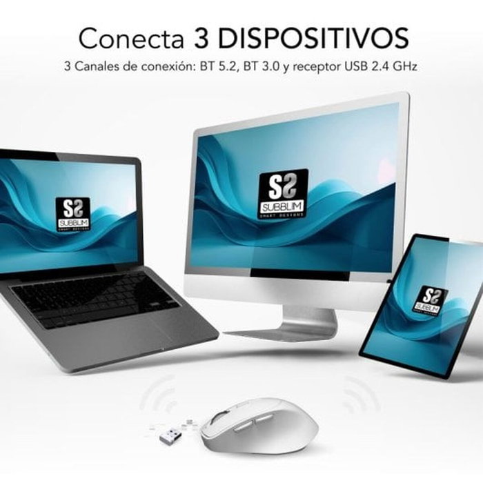 Subblim Comfort Ergo Dual Ratón Ergonómico Inalámbrico Blanco Subblim Comfort Ergo Dual Ratón Ergonómico Inalámbrico Blanco