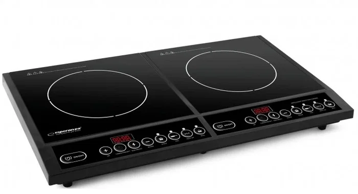 Esperanza EKH008 Placa de Inducción Encimera 2 Zonas 4000W (2x2000W) Negro con Superficie de Vidrio y Control Táctil