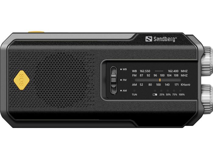 Sandberg Survivor All-in-1 2000 Radio Multifunción con Powerbank, Altavoz, Linterna y Carga Solar/Manivela