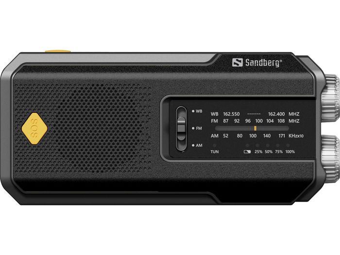 Sandberg Survivor All-in-1 2000 Radio Multifunción con Powerbank, Altavoz, Linterna y Carga Solar/Manivela