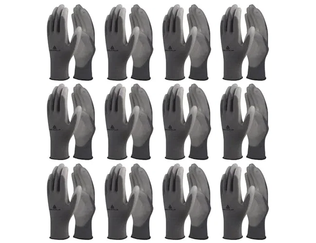 Deltaplus Guantes de poliéster antideslizantes lavables talla 8 gris