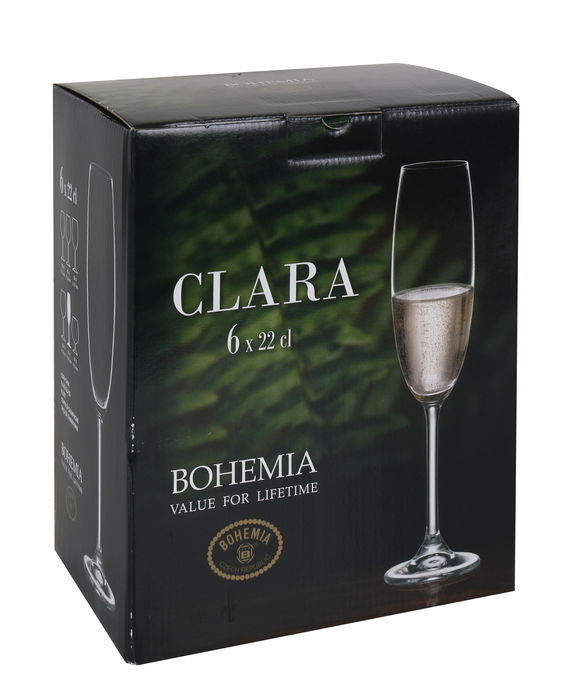 Bohemia Set de 6 Copas para Champagne, Vidrio Bohemia Clara, Capacidad 220 cc, Dimensiones 20.8 cm Largo x 14.7 cm Ancho x 25.4 cm Alto (4 Cajas)